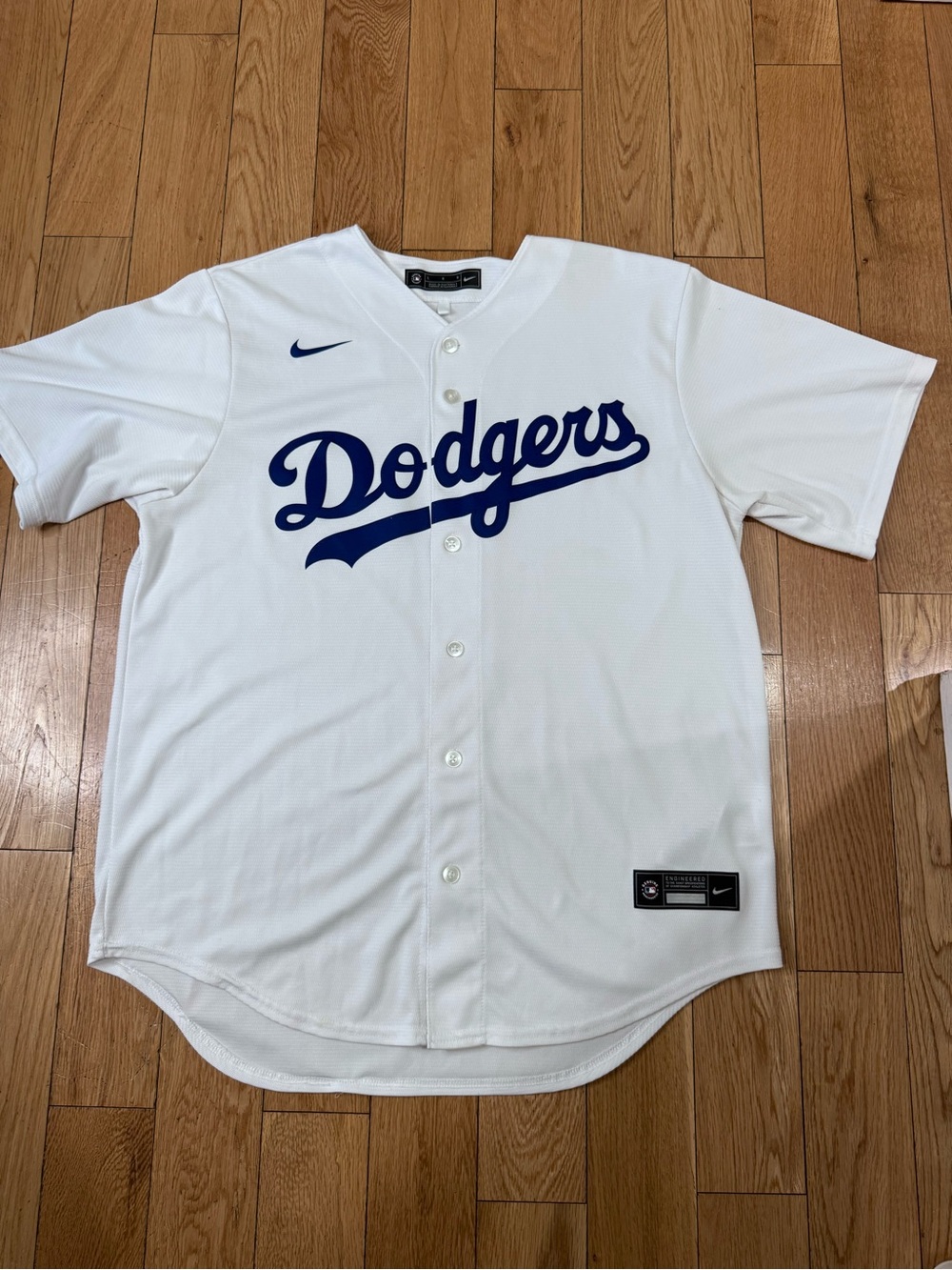 Nike White Dodgers Button-Up Jersey Large